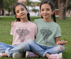 Two girls wearing ’herbivore’ elephant shirts.